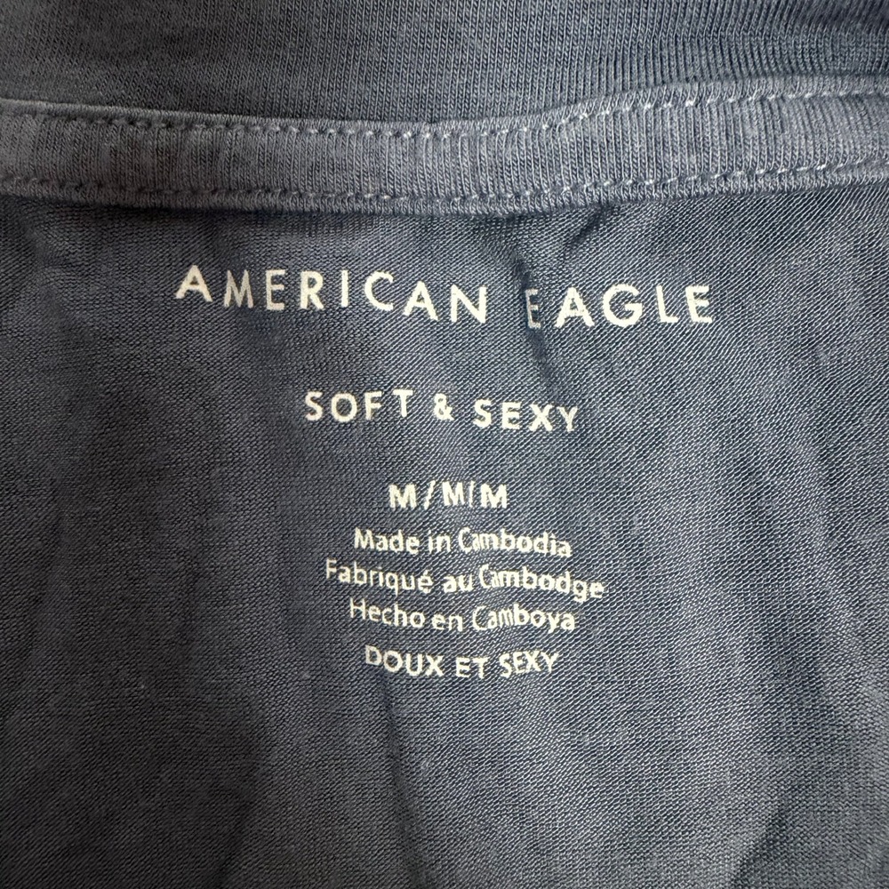 American Eagle Soft & Sexy V-Neck Tie Dye Tee Blue White Short Sleeve Womens M - Picture 4 of 6